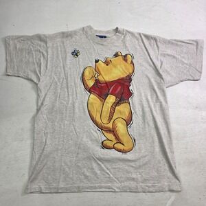 Vintage 90s Winnie the Pooh Gray T-Shirt Big Print Bumble Bee Jerry Leigh Men XL